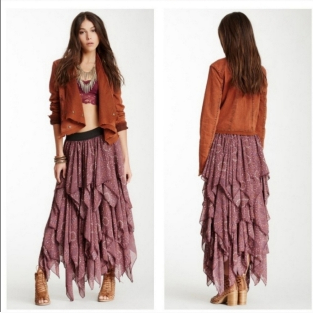 Free People Georgette Printed Tutu  handkerchief Skirt